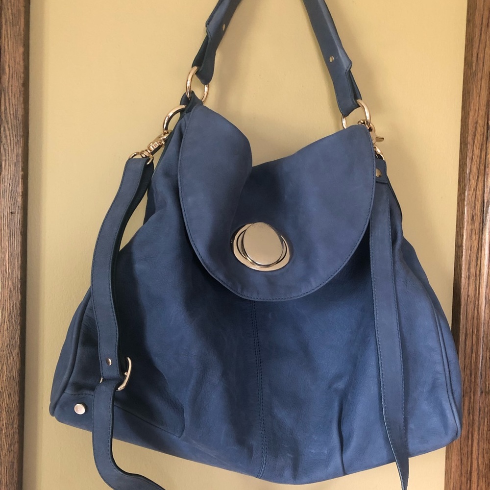 Maddalena Scanu, leather, light blue, hand / shoulder bag. Polished brass
